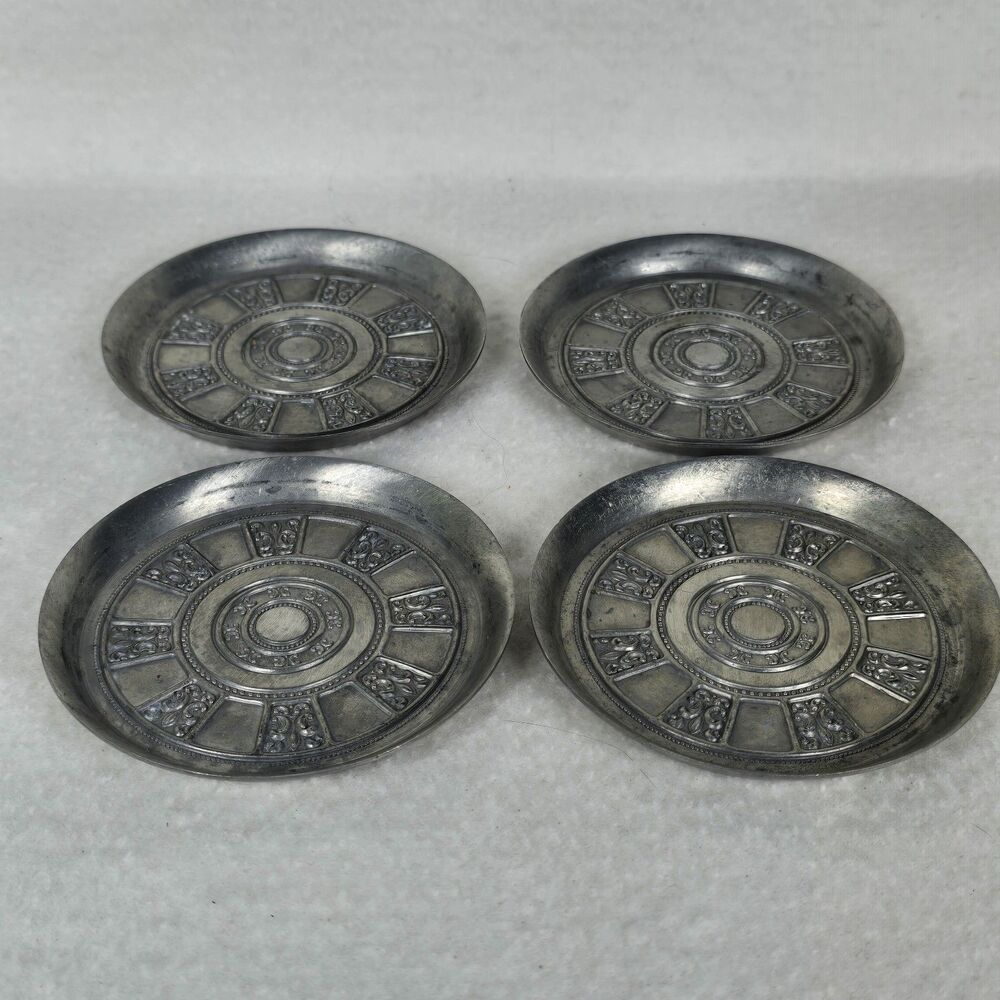 Set Of 4 Vintage Newburyport Towle Pewter Coasters  3.5 Inch